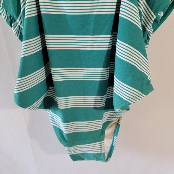 Terra Sky Green White Stripes Pleated One Piece Swimsuit 1X Underwire Resort - Picture 9 of 12